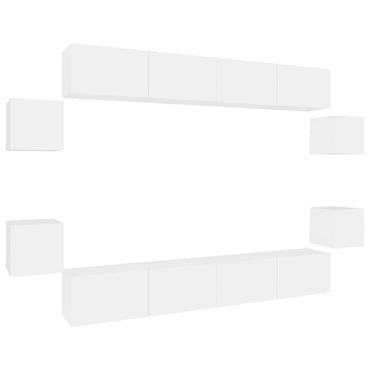 vidaXL Meuble TV, 8 pcs, Blanc, Bois d'ingénierie