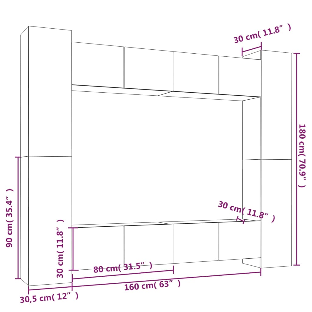 vidaXL Ensemble de meubles TV 8 pcs Gris Sonoma Aggloméré