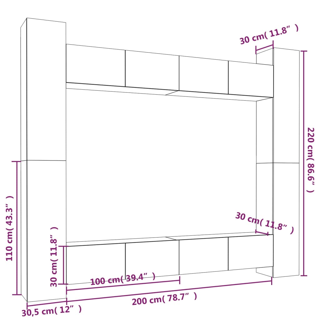 vidaXL Meuble TV, 8 pcs, Blanc, Bois d'ingénierie