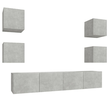 vidaXL Ensemble de 6 meubles TV gris béton, bois d'ingénierie