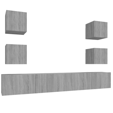vidaXL Meuble TV, 6 pcs, gris Sonoma, aggloméré