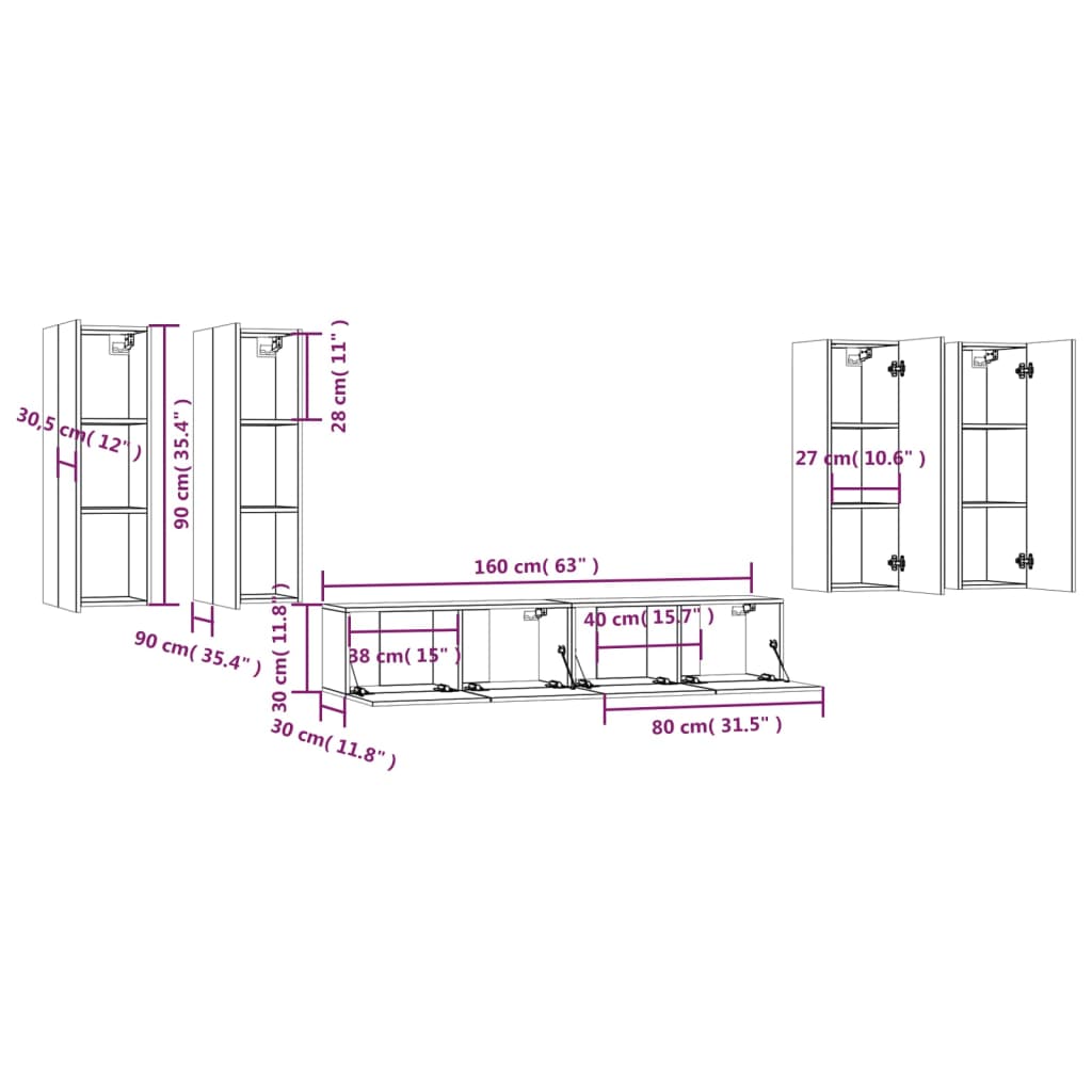vidaXL 6-tlg. TV-Schrank-Set Weiß Holzwerkstoff