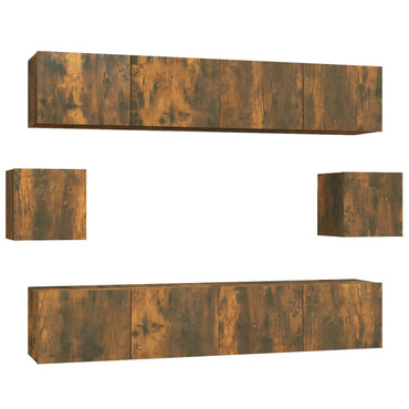 vidaXL Meuble TV, 6 pcs, Chêne fumé, Bois d'ingénierie