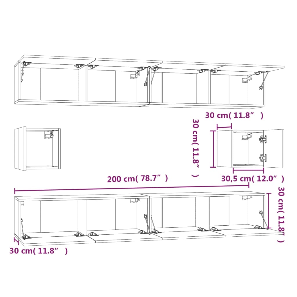 vidaXL 6-tlg. TV-Schrank-Set Räuchereiche Holzwerkstoff