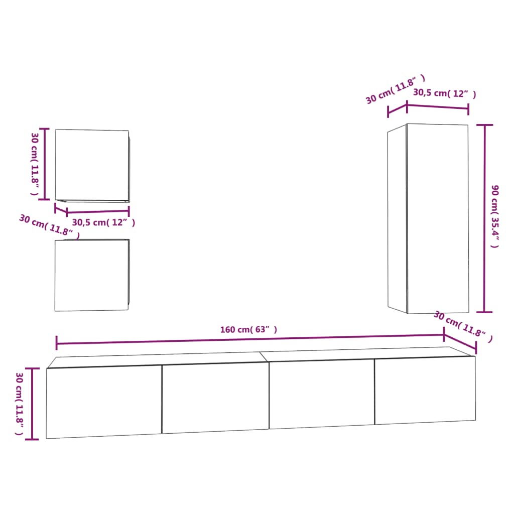 Ensemble de 5 meubles TV vidaXL blanc en bois d'ingénierie