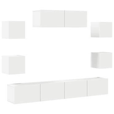 vidaXL Meuble TV avec 7 éléments Bois d'ingénierie Blanc