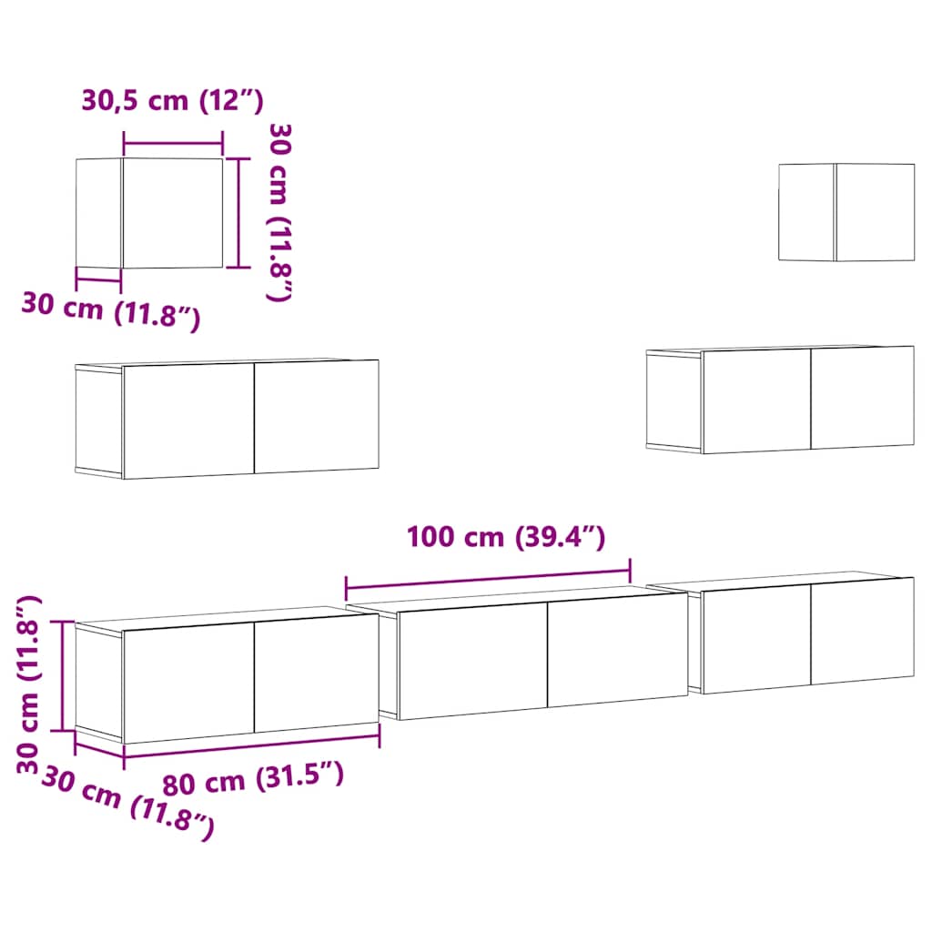 vidaXL Ensemble de meubles TV 7 pcs Aggloméré Gris Sonoma