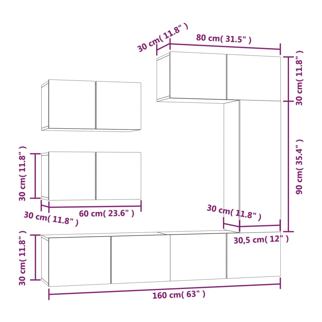 vidaXL 6-tlg. TV-Schrank-Set Räuchereiche Holzwerkstoff