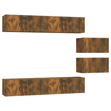 vidaXL Meuble TV, 6 pcs, Chêne fumé, Bois d'ingénierie