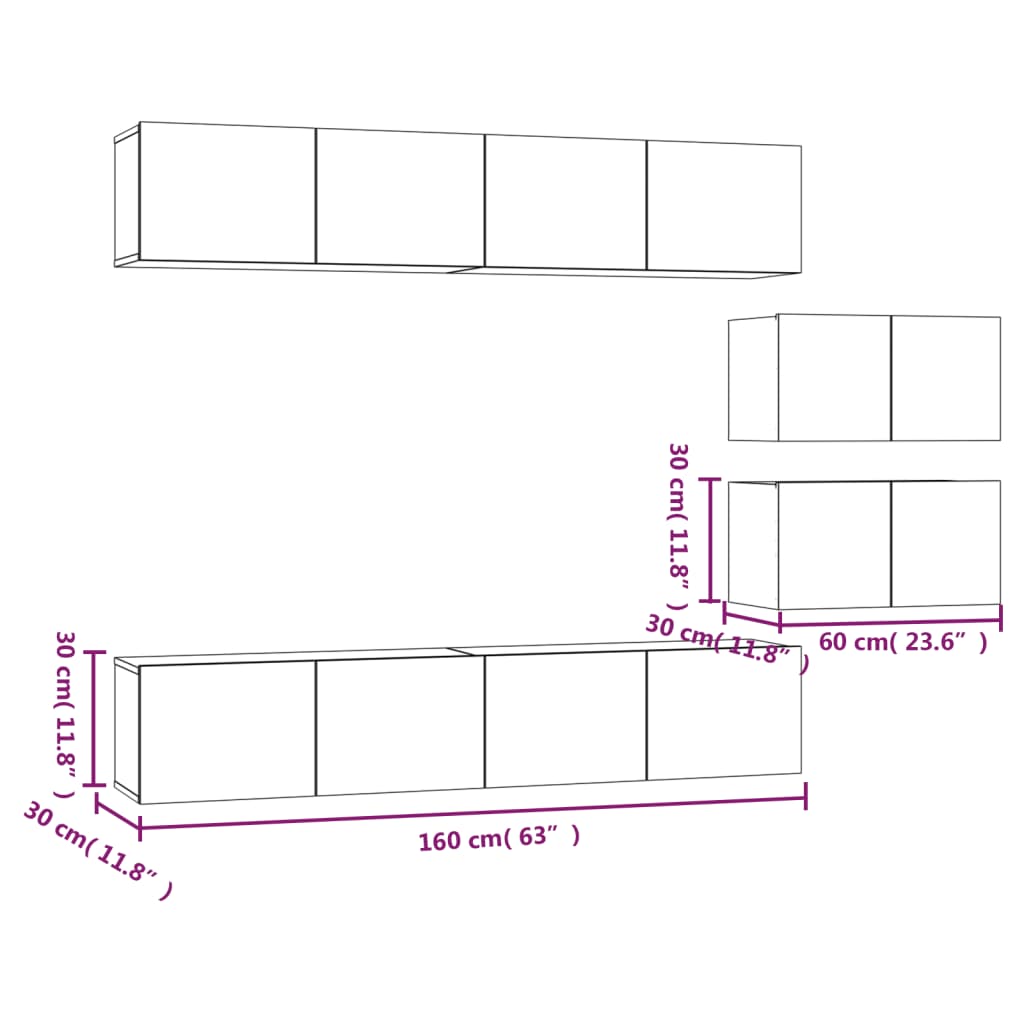 vidaXL Meuble TV, 6 pcs, Chêne fumé, Bois d'ingénierie