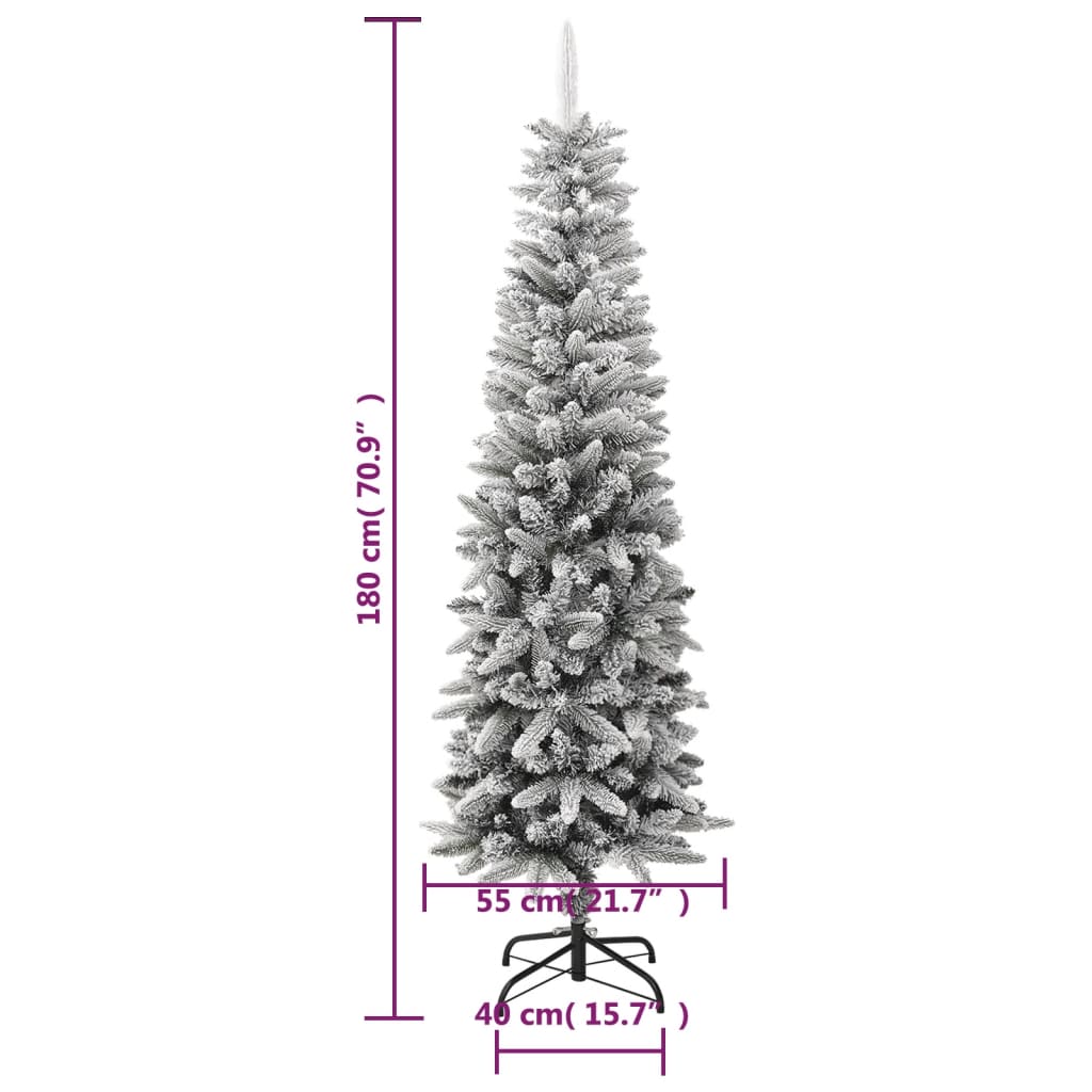 vidaXL Künstlicher Weihnachtsbaum Schlank mit Schnee 180 cm PVC & PE
