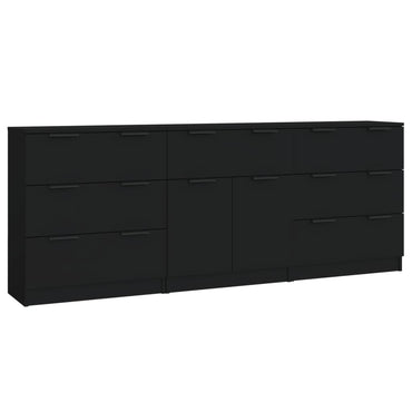 vidaXL Buffet 3 pièces Noir Bois d'ingénierie