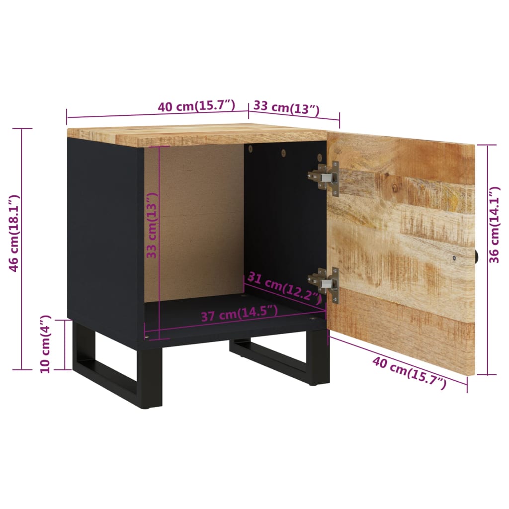 vidaXL Table de chevet 40x33x46 cm Bois de manguier massif
