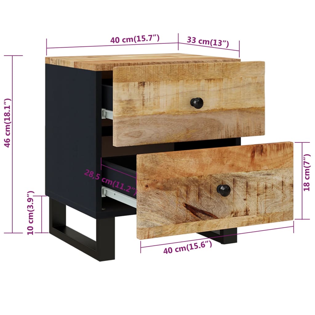 vidaXL Nachttisch 40x33x46 cm Massivholz Mango