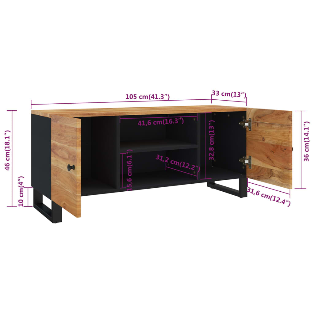vidaXL Meuble TV 105x33x46 cm Bois d'acacia massif