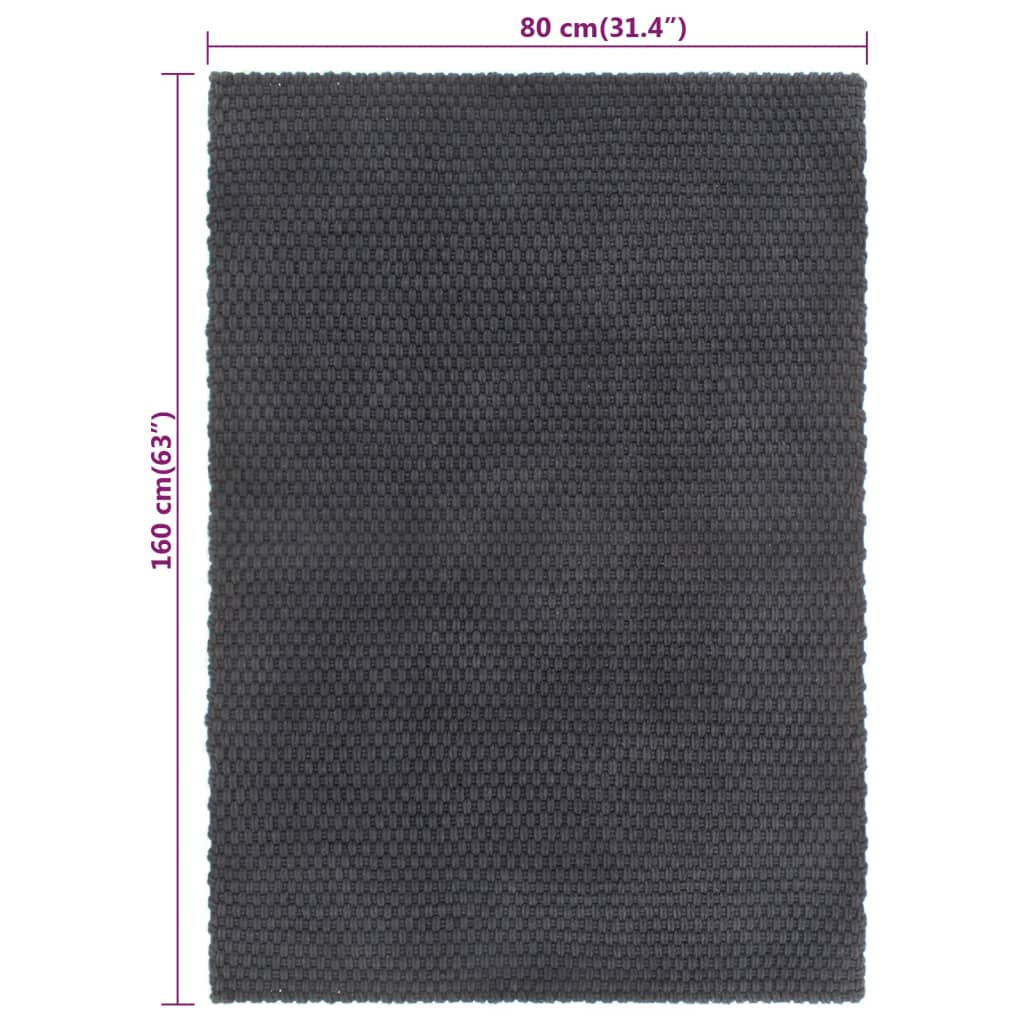 vidaXL Tapis rectangulaire anthracite 80x160 cm Coton