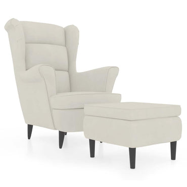 vidaXL Ohrensessel mit Hocker Creme Samt
