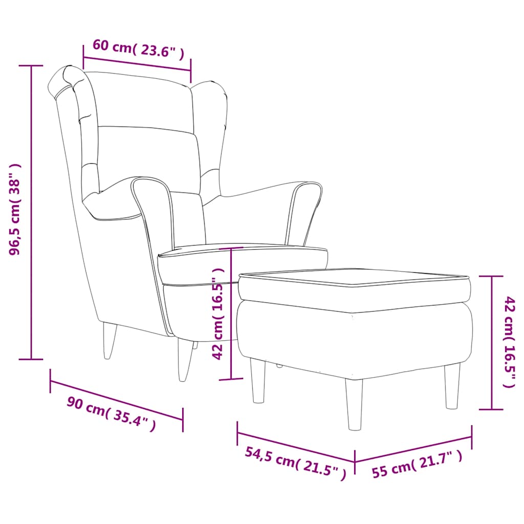 vidaXL Ohrensessel mit Hocker Creme Samt