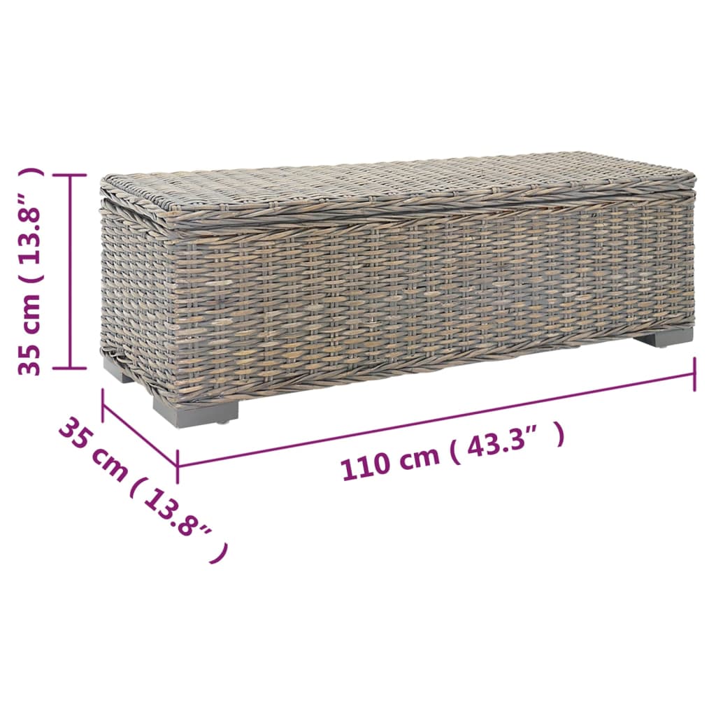vidaXL Truhe Grau 110 cm Natur Kubu Rattan & Massivholz Mahagoni