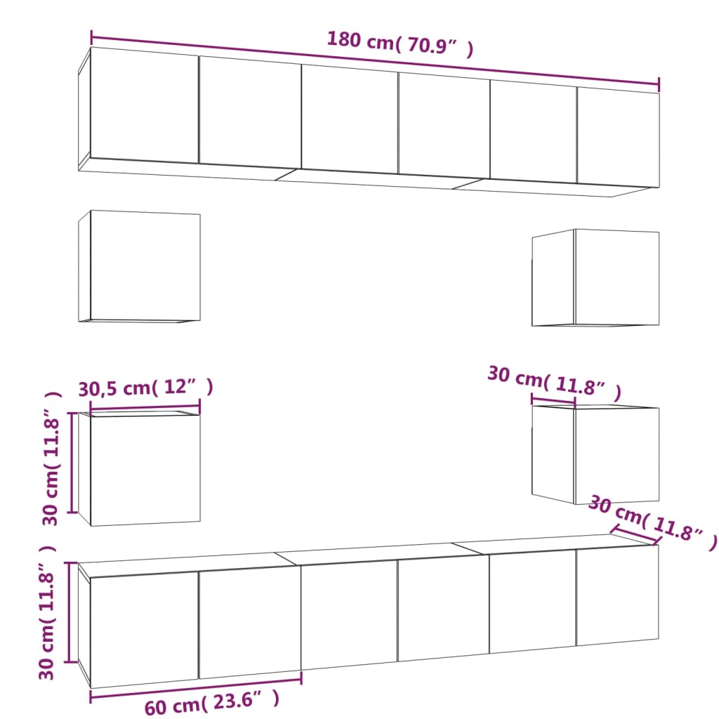 vidaXL Meuble TV 10 pcs Aggloméré Gris Sonoma
