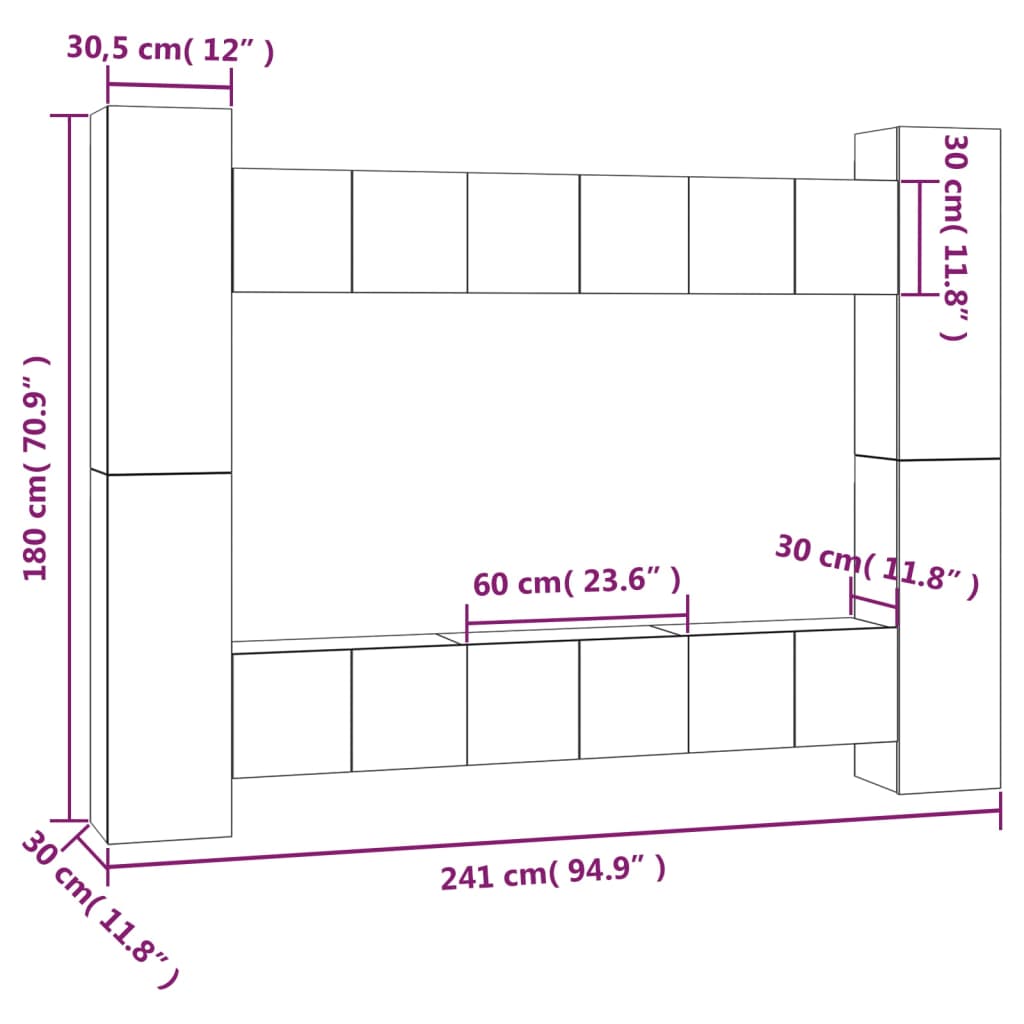 vidaXL Meuble TV 10 pcs Aggloméré Gris Sonoma