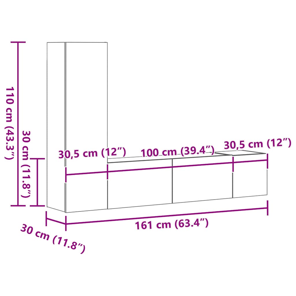3-tlg. TV-Schrank-Set Grau Sonoma Holzwerkstoff