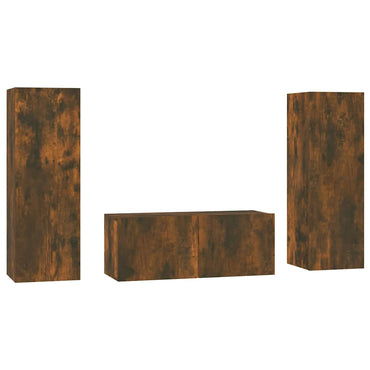 vidaXL Meuble TV 3 pcs Chêne fumé Bois d'ingénierie