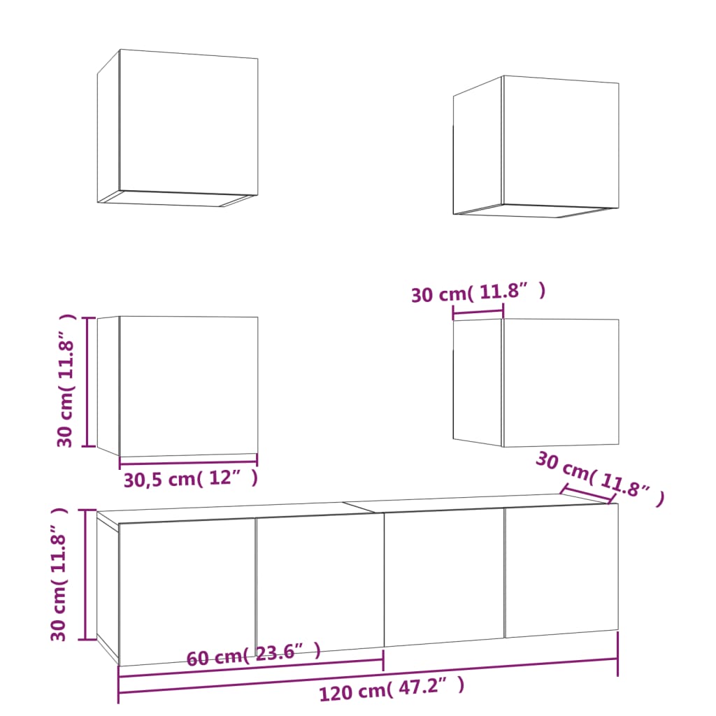 vidaXL 6-tlg. TV-Schrank-Set Grau Sonoma Holzwerkstoff