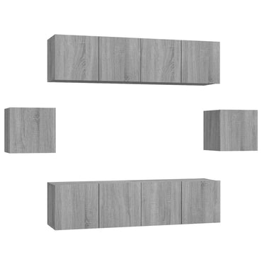 vidaXL Meuble TV, 6 pcs, gris Sonoma, aggloméré