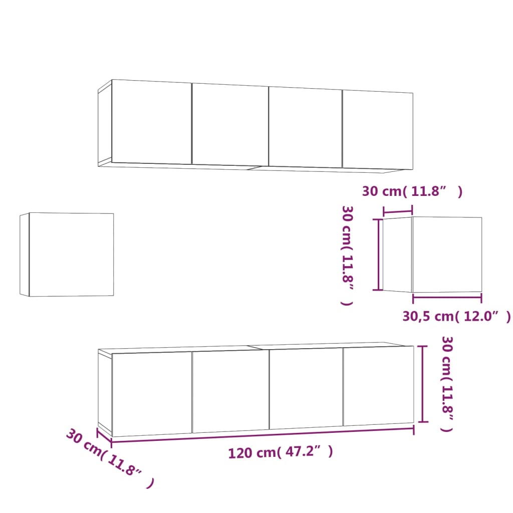 vidaXL Meuble TV, 6 pcs, gris Sonoma, aggloméré
