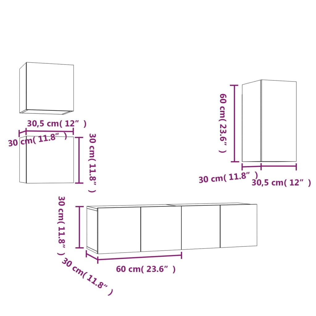 vidaXL Ensemble de meubles TV 5 pcs Gris sonoma Aggloméré