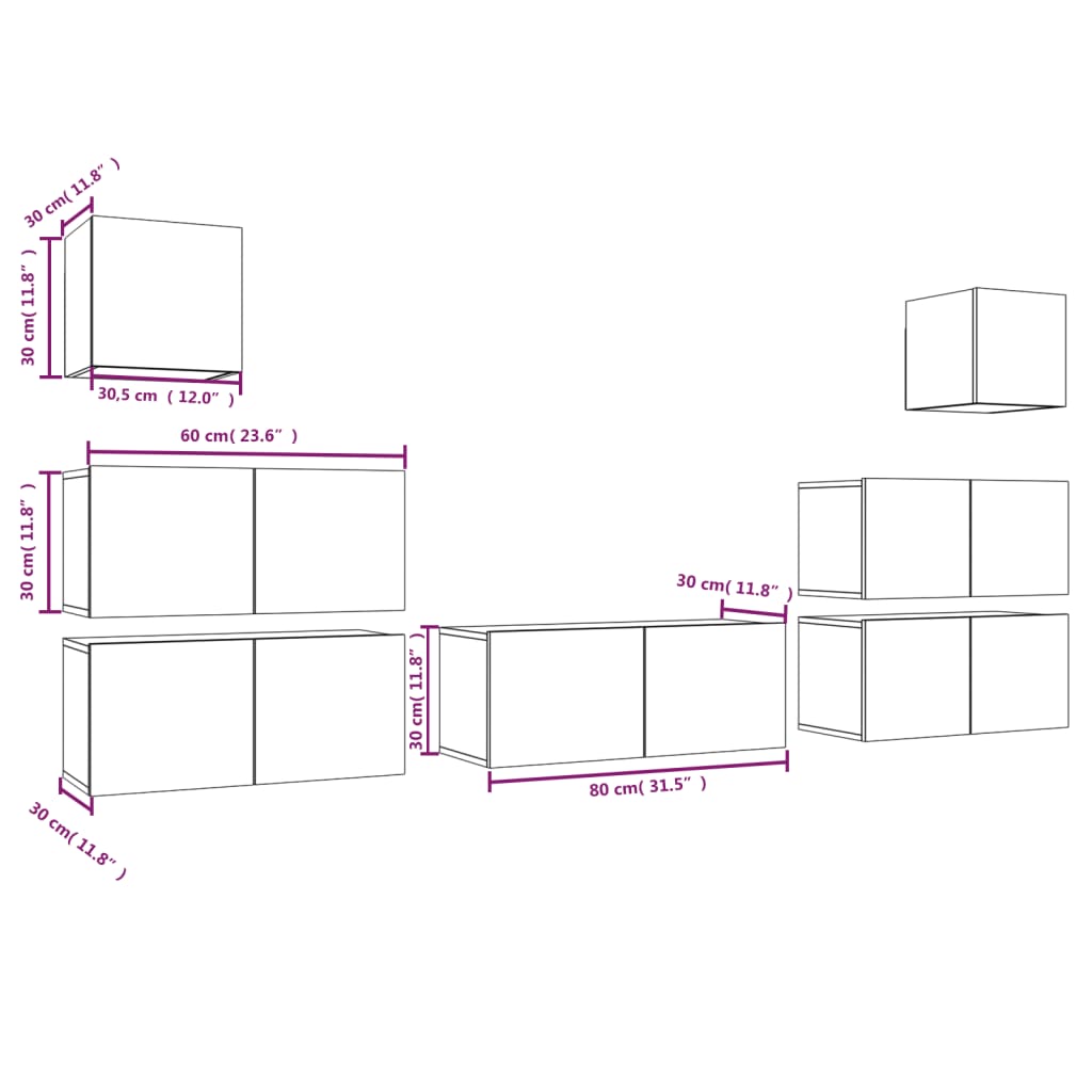 vidaXL 7-tlg. TV-Schrank-Set Räuchereiche Holzwerkstoff
