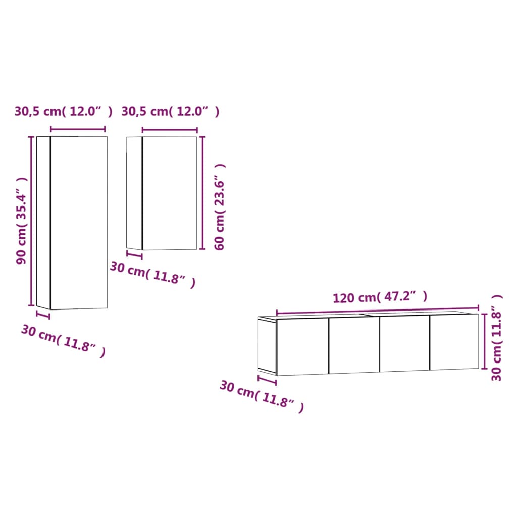 vidaXL Meuble TV, 4 pcs, Gris sonoma, Bois d'ingénierie