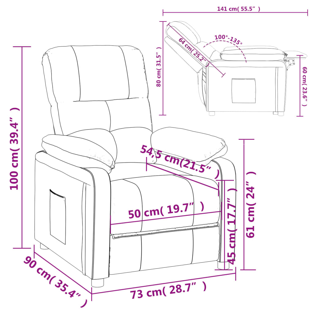 vidaXL Fauteuil relax Rouge bordeaux Tissu