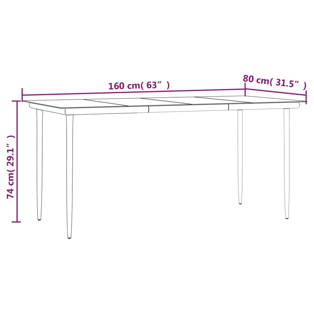 vidaXL Garten-Esstisch Schwarz 160x80x74 cm Stahl und Hartglas
