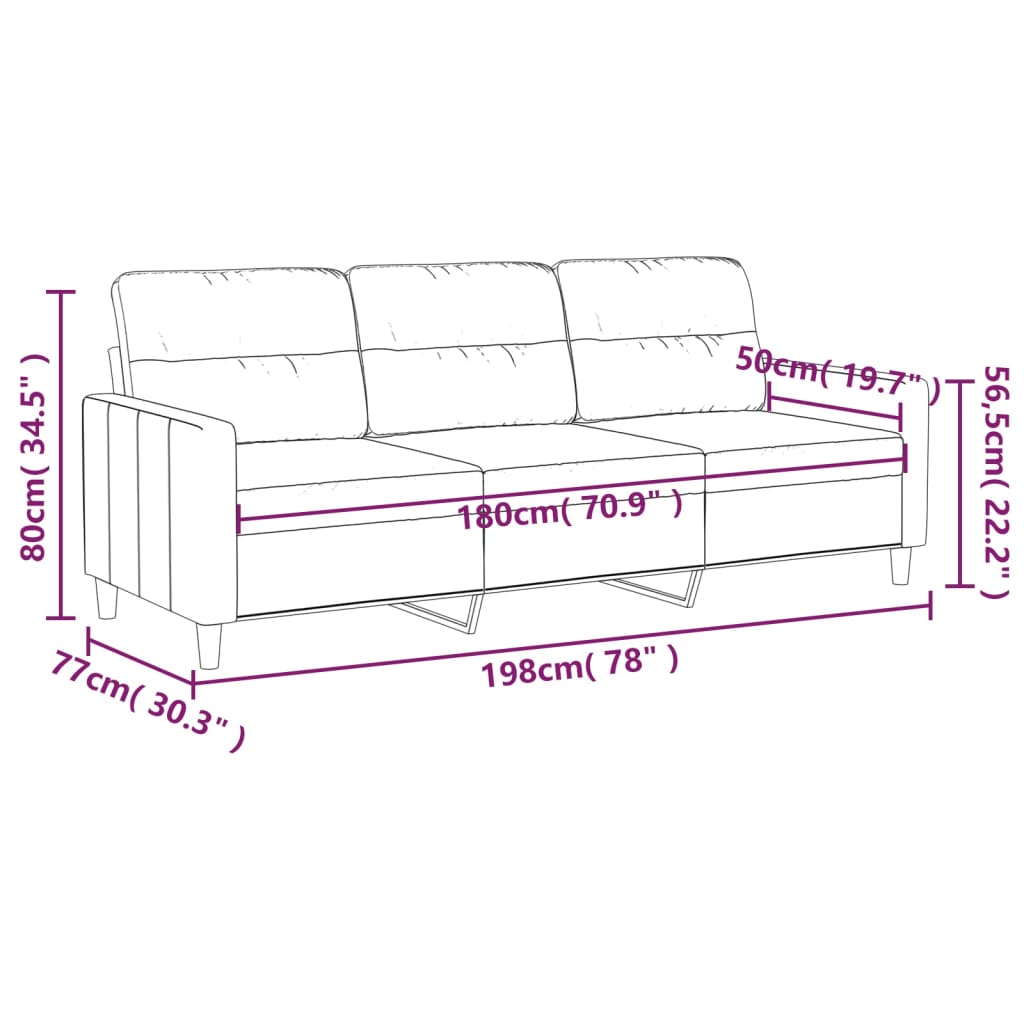 vidaXL 3-Sitzer-Sofa Hellgrau 180 cm Stoff