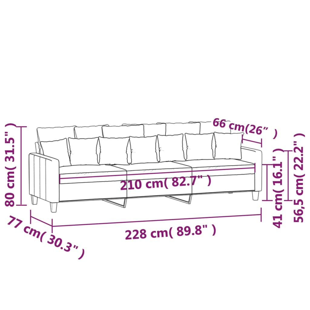 vidaXL 3-Sitzer-Sofa Hellgrau 210 cm Stoff