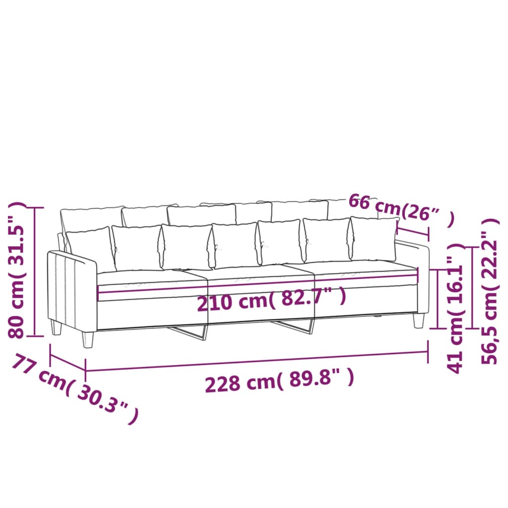 vidaXL 3-Sitzer-Sofa Dunkelgrau 210 cm Stoff
