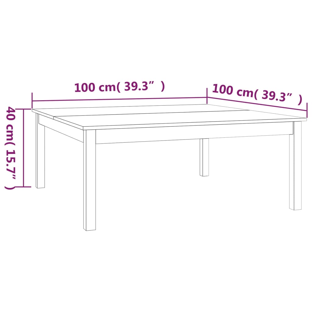 vidaXL Couchtisch Weiß 100x100x40 cm Massivholz Kiefer
