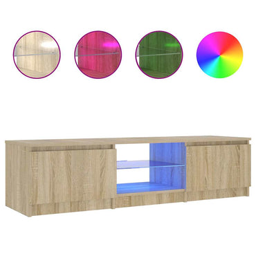 vidaXL Meuble TV avec lumières LED chêne fumé 140x40x36 cm