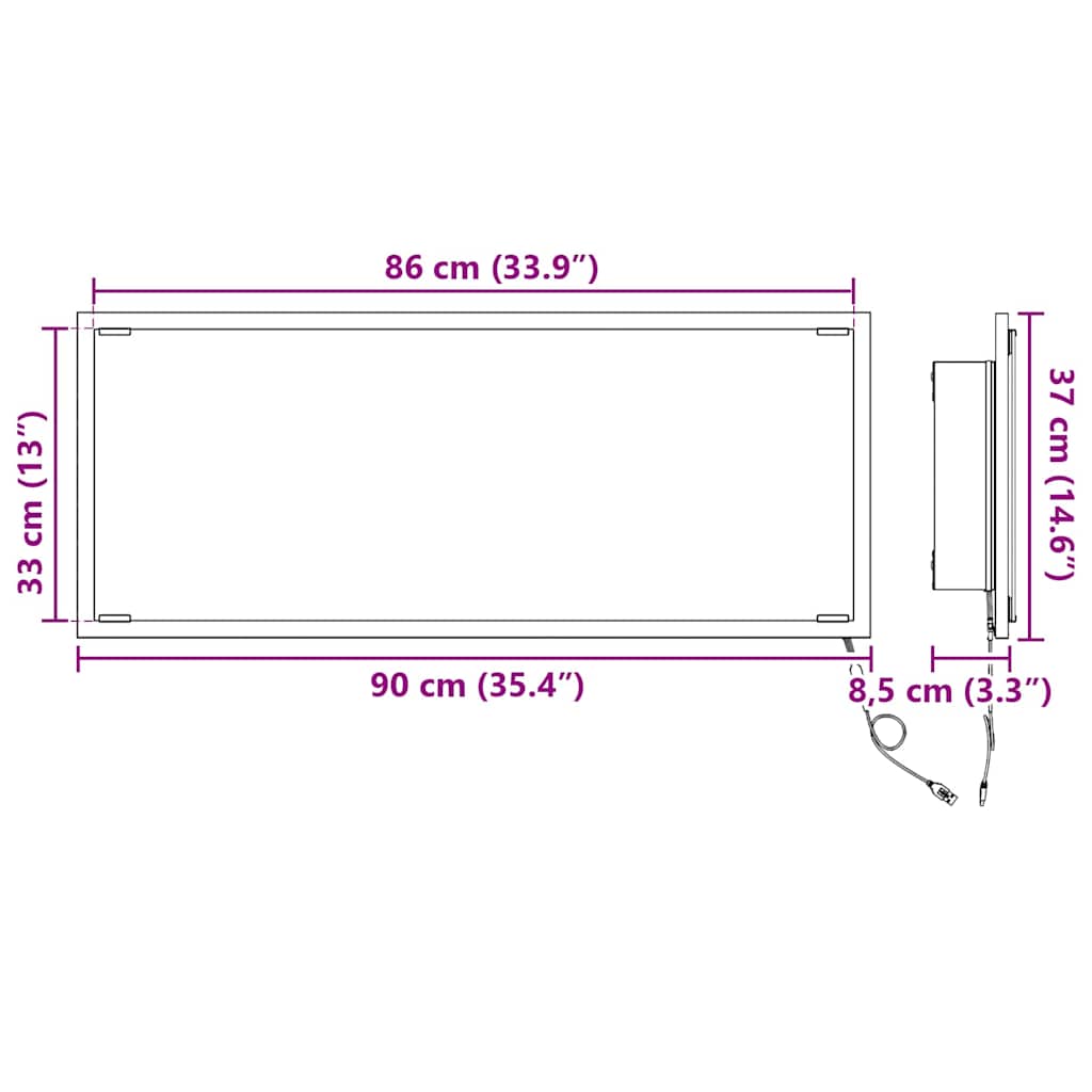 Spiegel Graues Sonoma 90 x 8,5 x 37 cm Holzwerkstoff