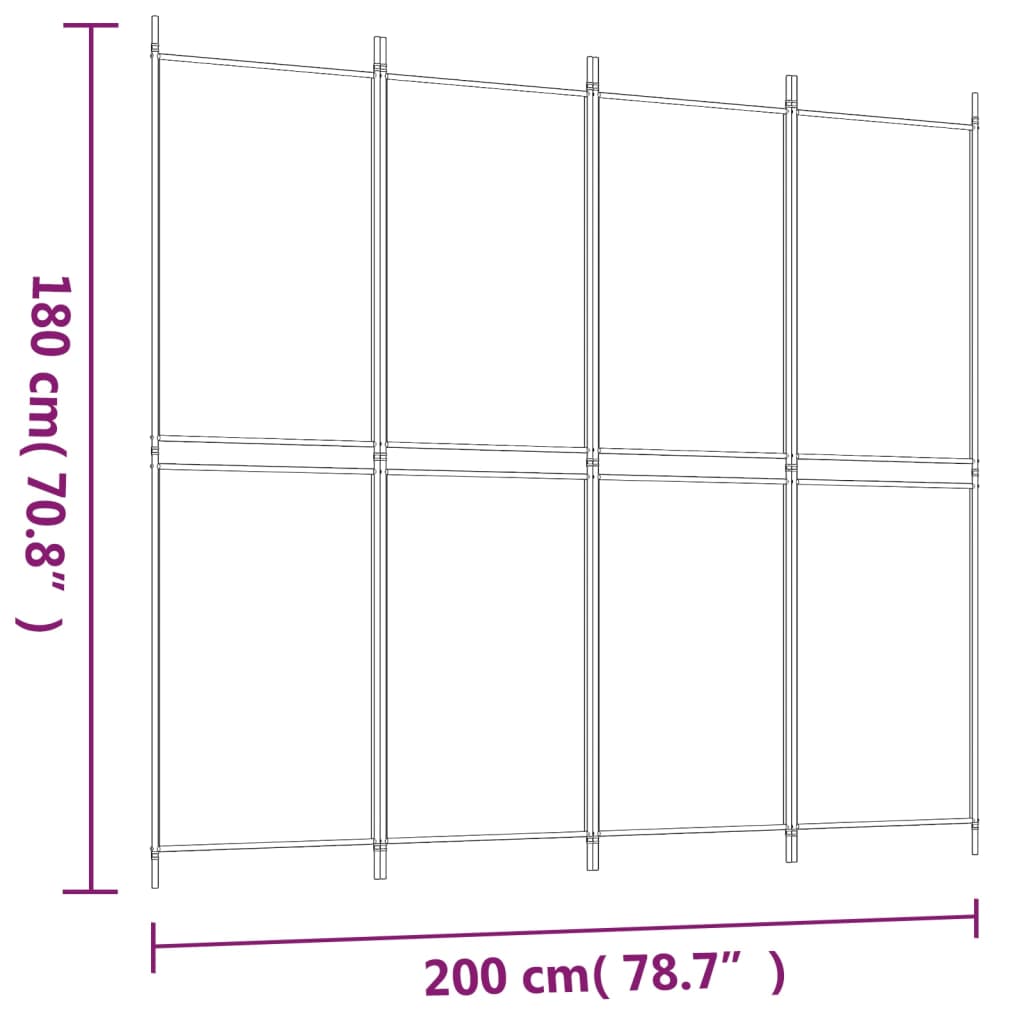 vidaXL 4-tlg. Paravent Weiß 200x180 cm Stoff
