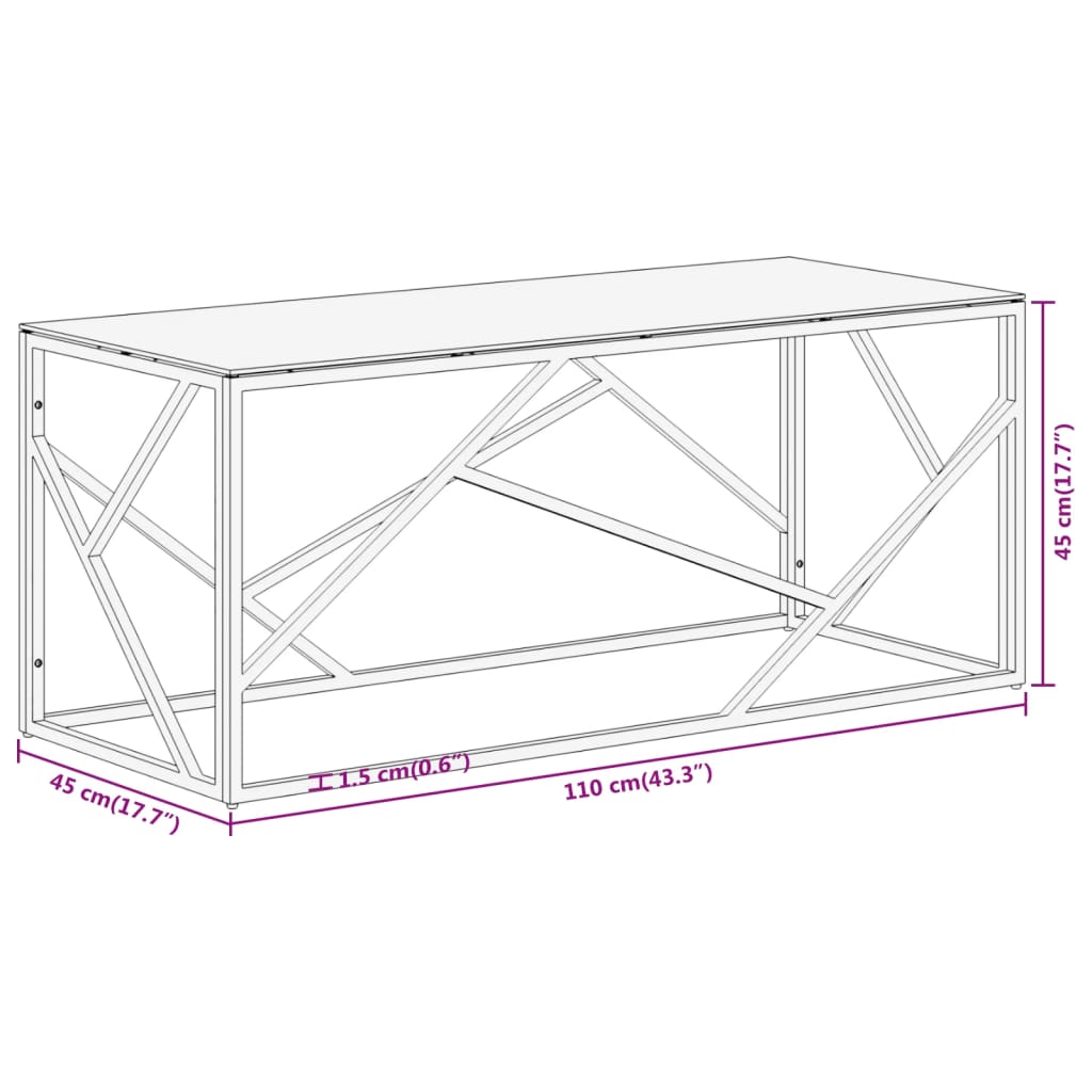 vidaXL Couchtisch Silbern Edelstahl und Hartglas