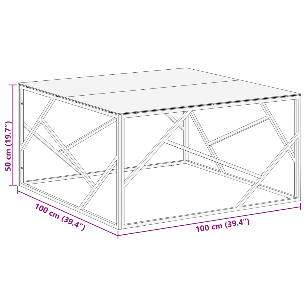 vidaXL Table basse dorée en acier inoxydable et verre trempé