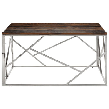 vidaXL Table basse argentée en acier inoxydable et traverses en bois massif