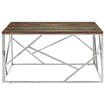 vidaXL Table basse argentée en acier inoxydable et bois de récupération massif