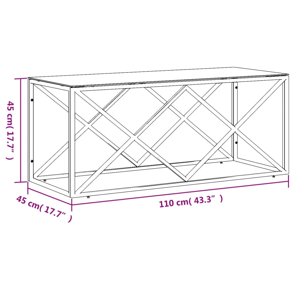 vidaXL Table basse 110x45x45 cm Acier inoxydable et Verre