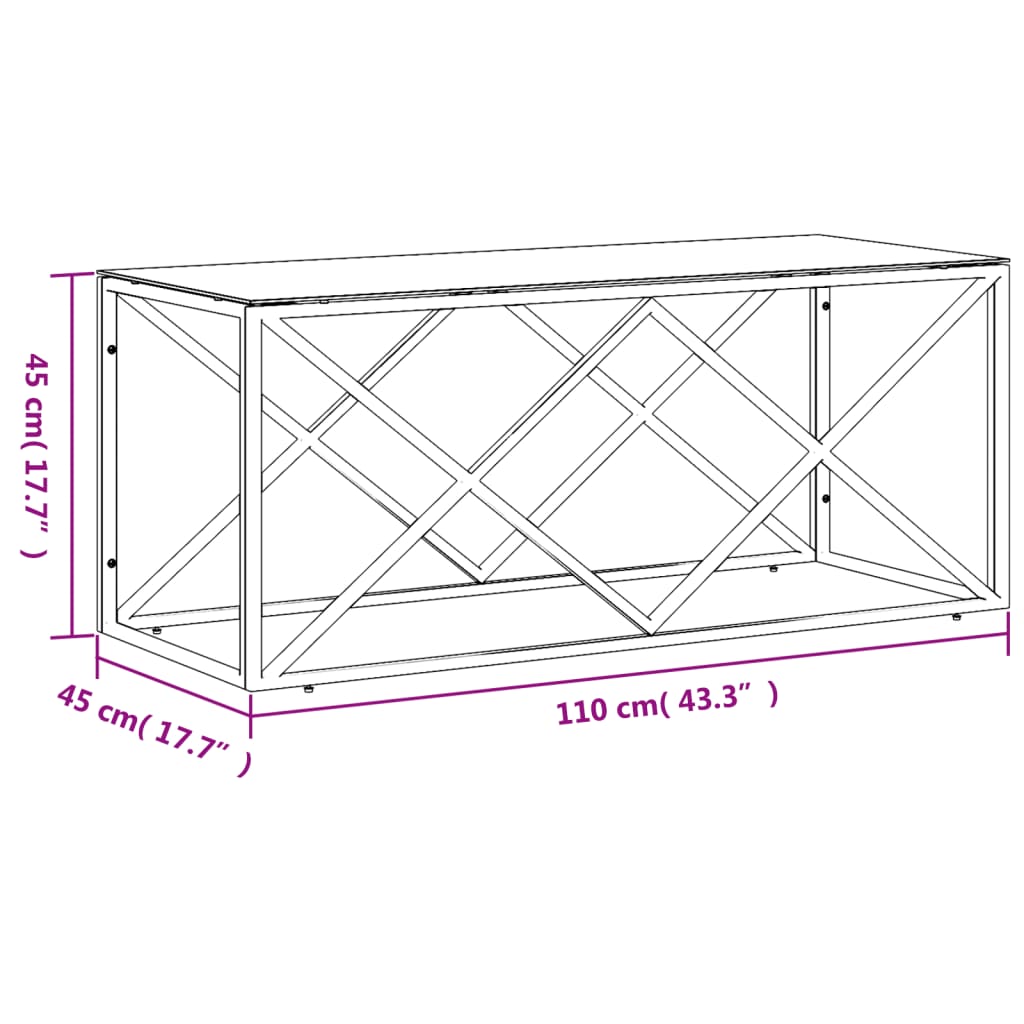 vidaXL Couchtisch 110x45x45 cm Edelstahl und Glas