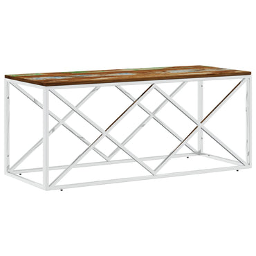 vidaXL Table basse en acier inoxydable et bois de récupération massif