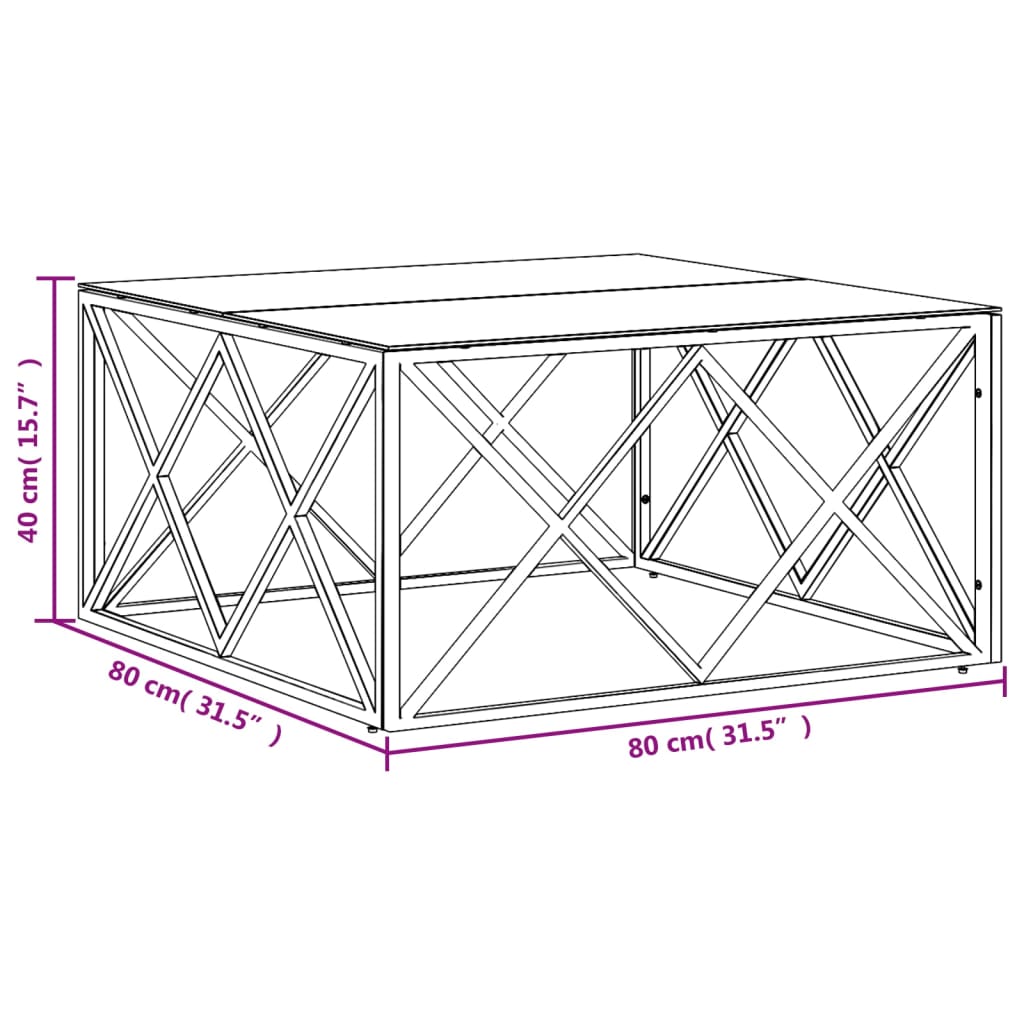vidaXL Table basse dorée 80x80x40 cm Acier inoxydable et verre